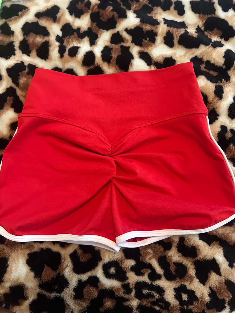 Bombshell Sportswear Red Athletic Shorts with White Trim - Picture 3 of 4